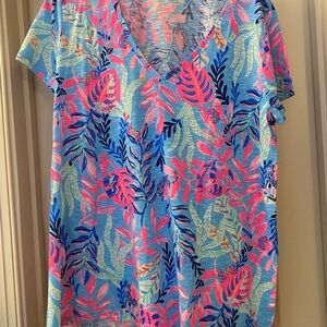 Lilly Pulitzer Blue and Pink Leaf Print Top